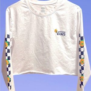 Juniors Trendy Vans Cropped TeeShirt Long Sleeve Checkered Yellow Black Floral